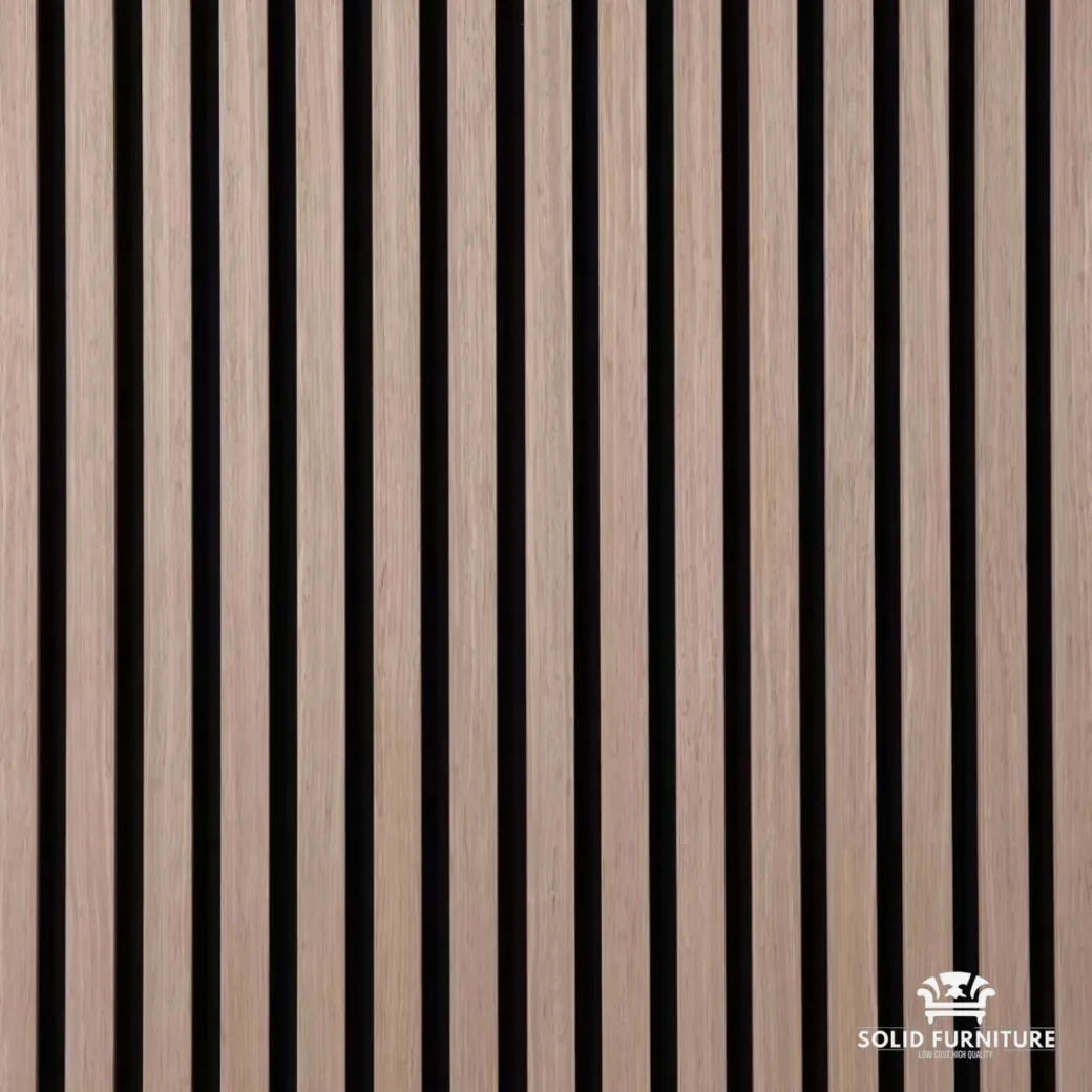 Side view of Dark Oak 60x240cm wall panel by Solid Furniture UK showing thickness, slat structure, and acoustic backing detail