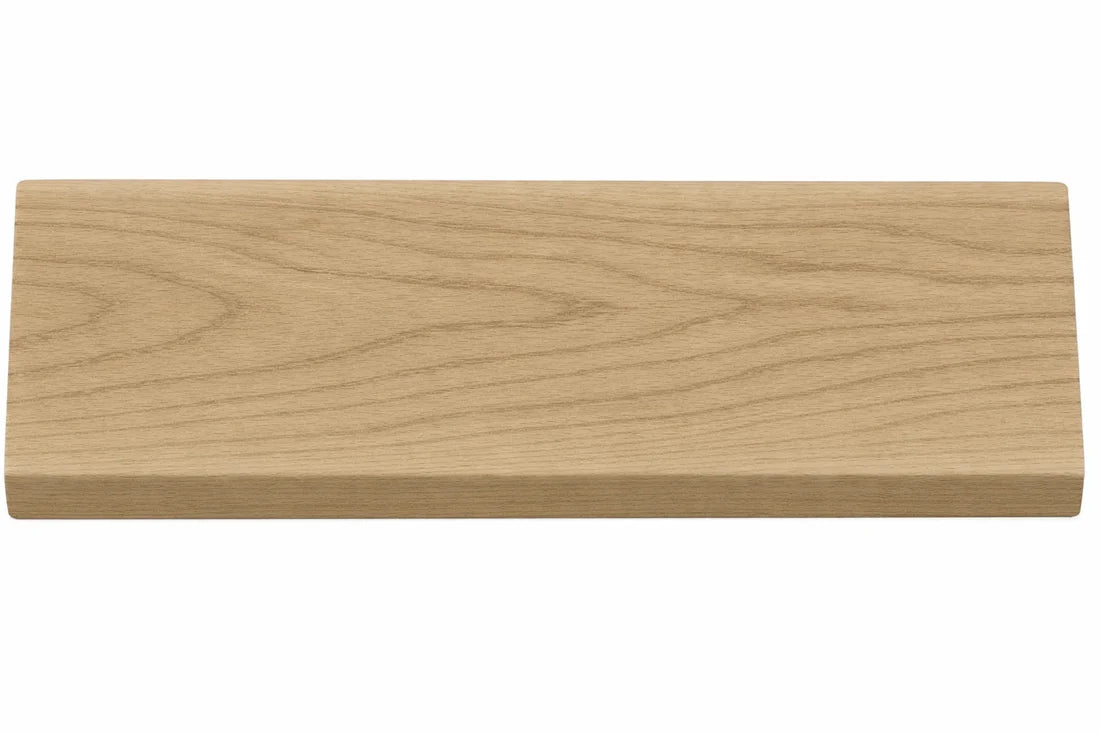 Side view of dark oak wall panel end trim highlighting its slim profile and smooth finish designed for seamless wall panel edging