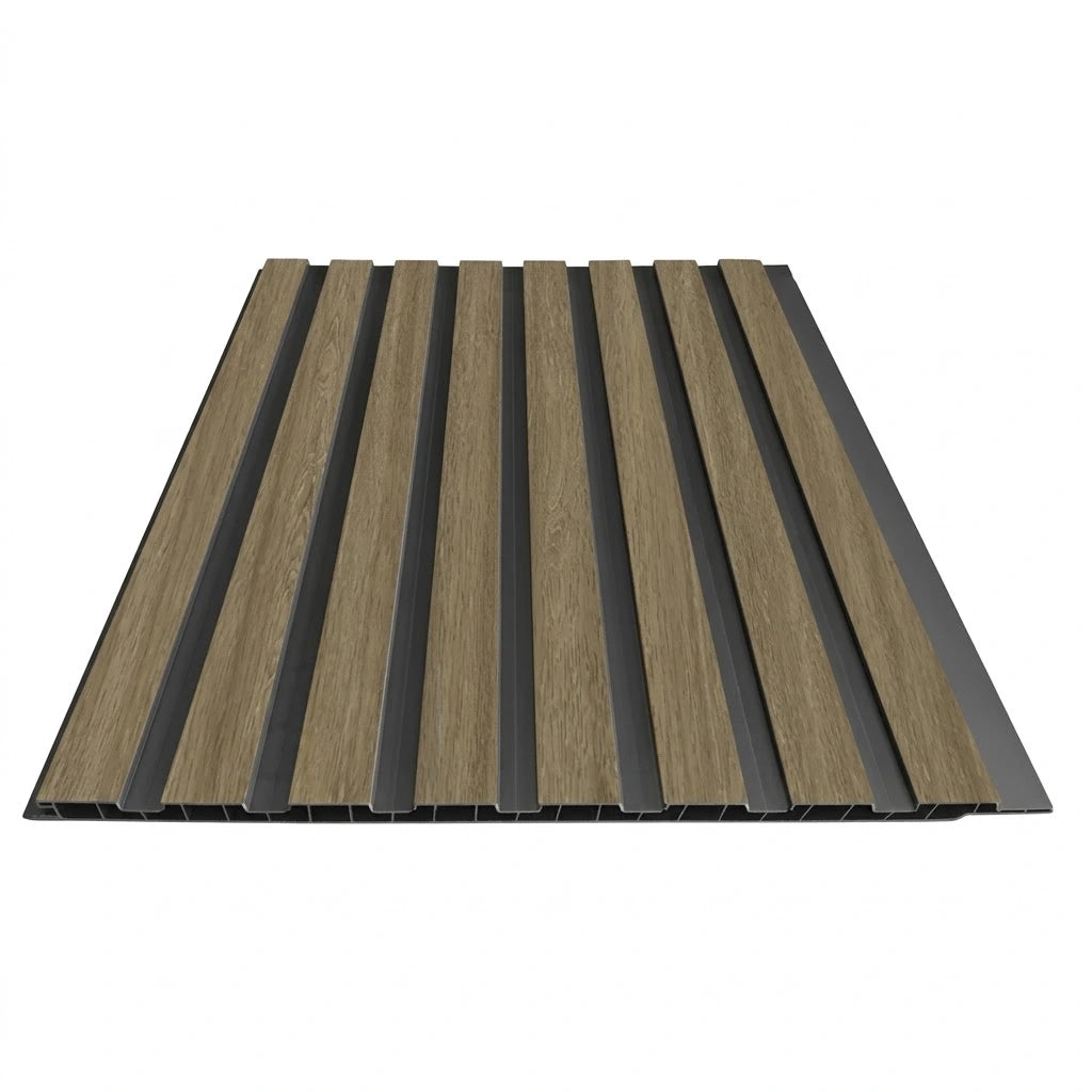 Dark oak WPC slatted wall panel 30x240cm – Solid Furniture UK