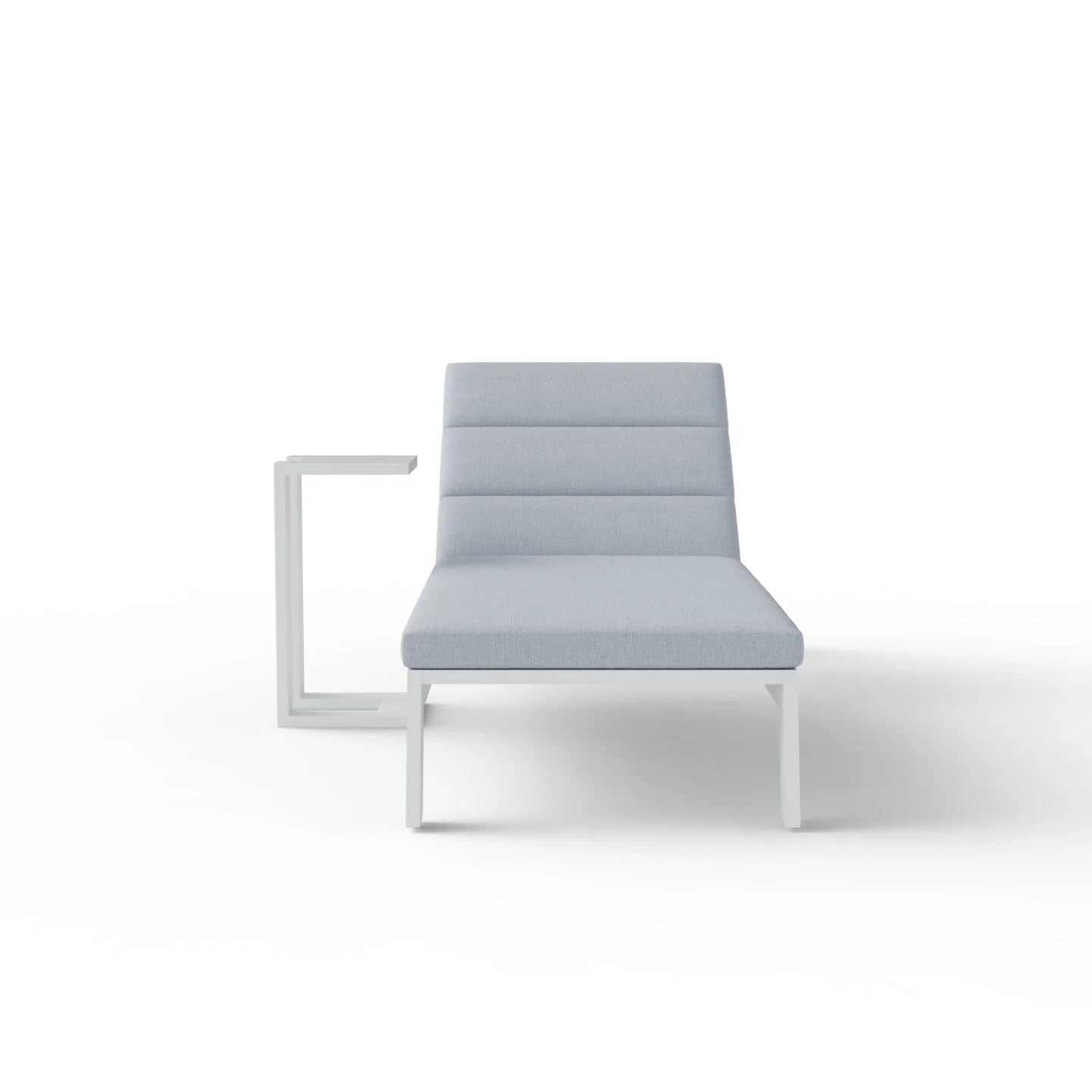 Front view of Dasia white sun lounger showing modern design and cushioned comfort from Solid Furniture UK