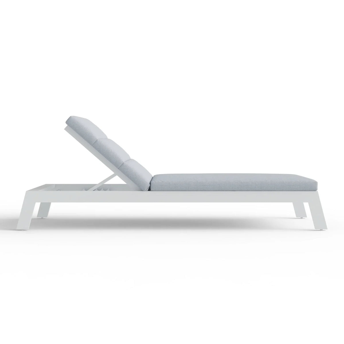 Side view of Dasia white sun lounger showing adjustable backrest and frame design from Solid Furniture UK