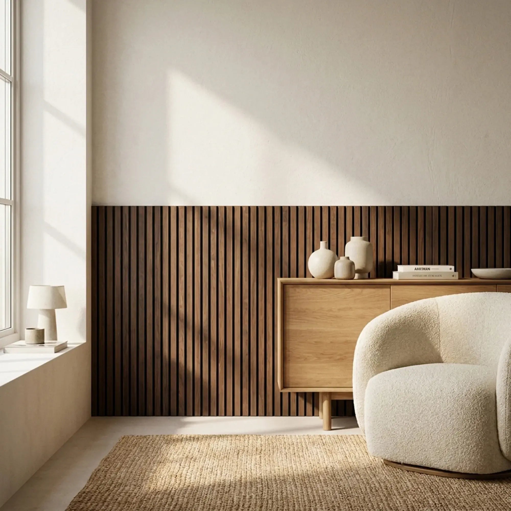 Solid Furniture UK Deep Oak half wall panels fitted in a living room