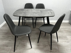 Modern dining table with chair set featuring faux marble tabletop and stylish steel frame design solid furniture UK