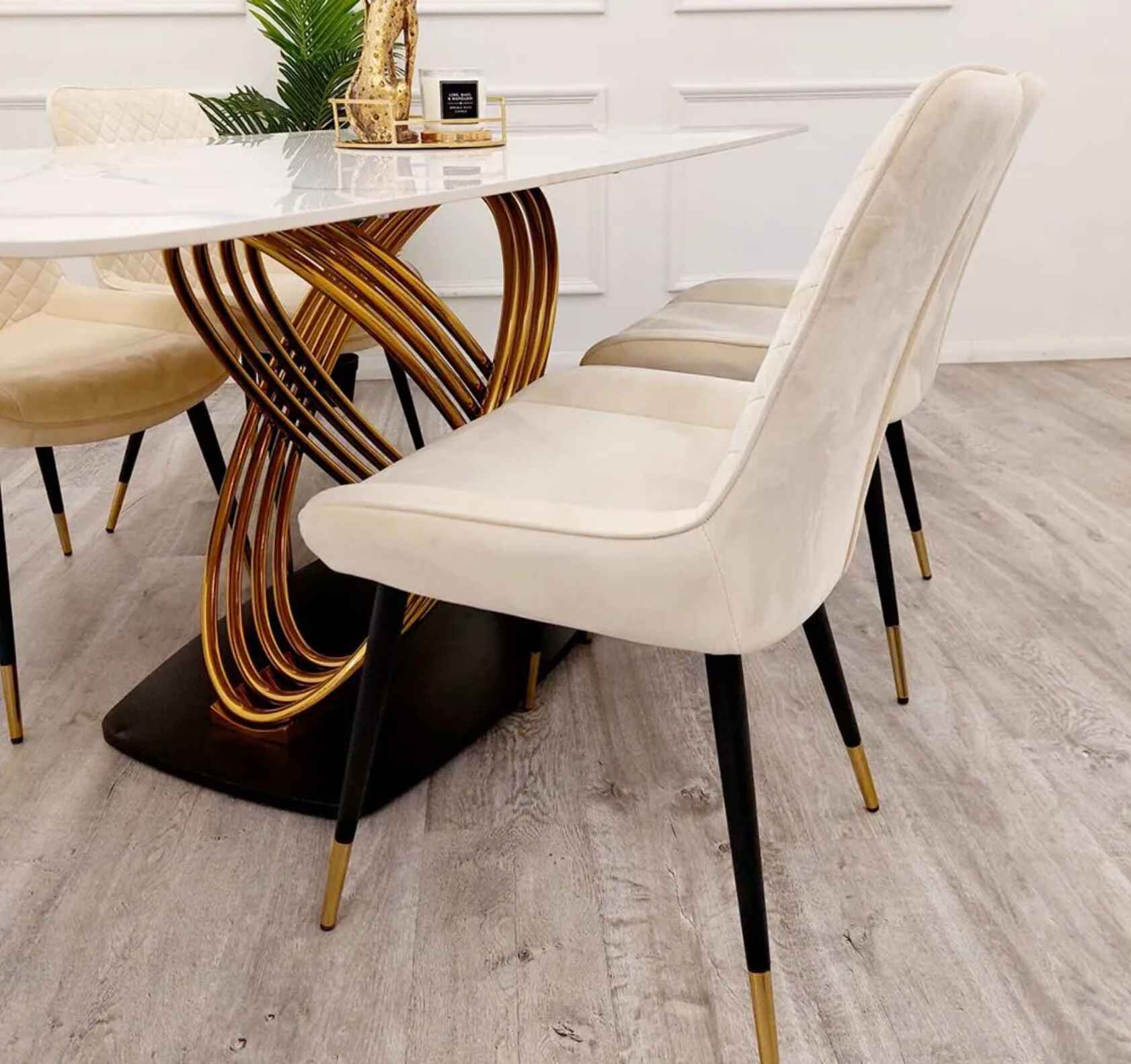 Orion Gold 1.8 Dining Table with Cream Luna Chairs SOLID FURNITURE