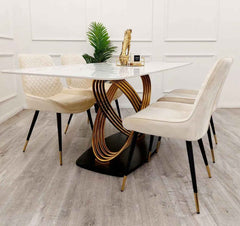 Orion Gold 1.8 Dining Table with Cream Luna Chairs SOLID FURNITURE