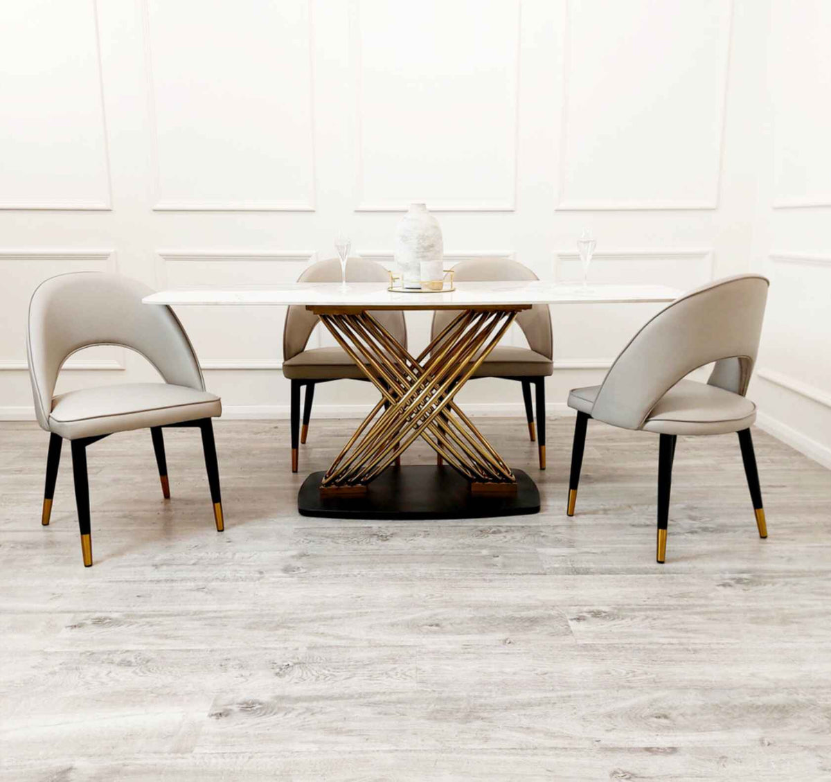 Orion Gold 1.8 Dining Table with Astra Beige Chairs SOLID FURNITURE