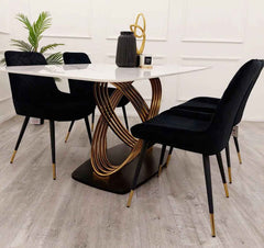 Orion Gold 1.8 Dining Table with Black Luna Chairs SOLID FURNITURE