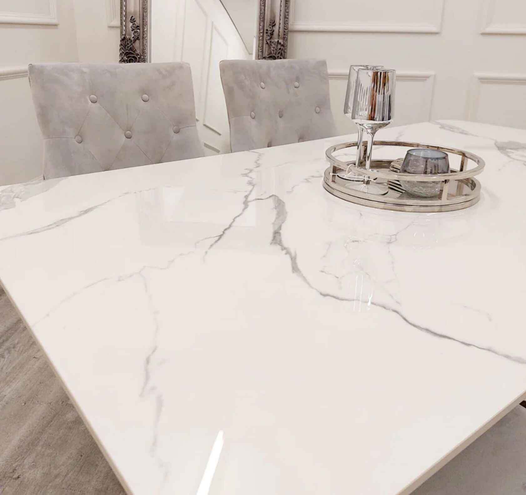 Lucien Dining Table with Majestic Light Grey Chairs SOLID FURNITURE