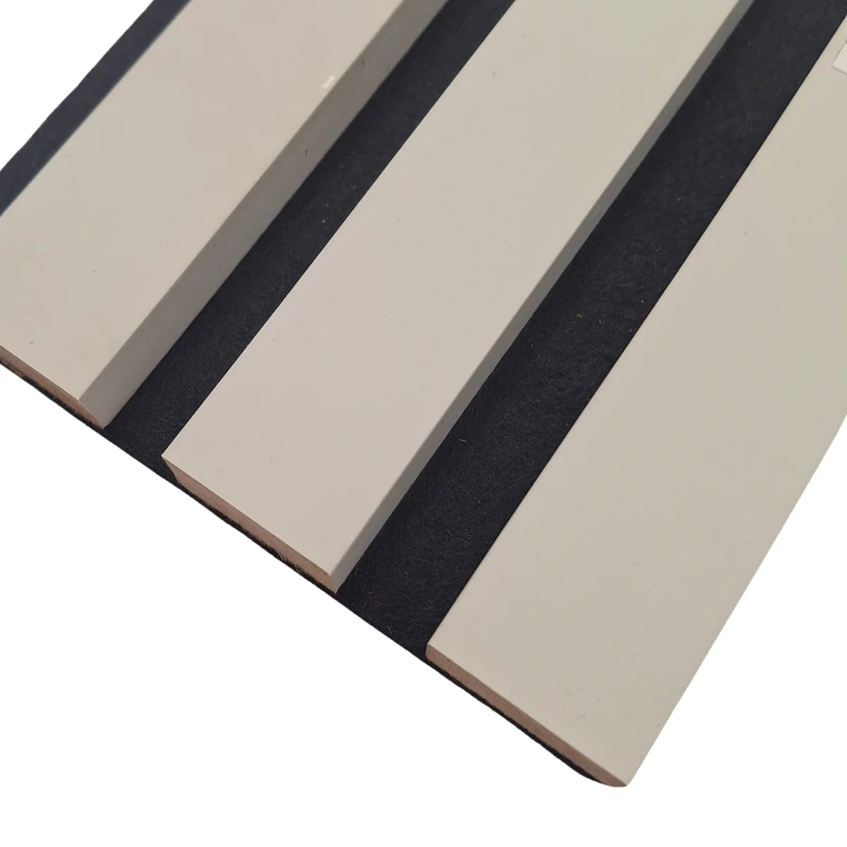 Front main view of dove grey 3-sided acoustic slat wall panel 32 x 240 cm showing full panel design and clean vertical slats solid furniture UK