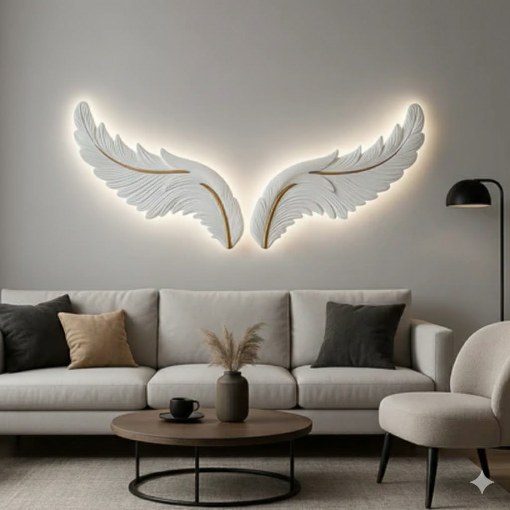 LED Wings Luxury Lighted Wall Décor in white resin with soft ambient LED lighting