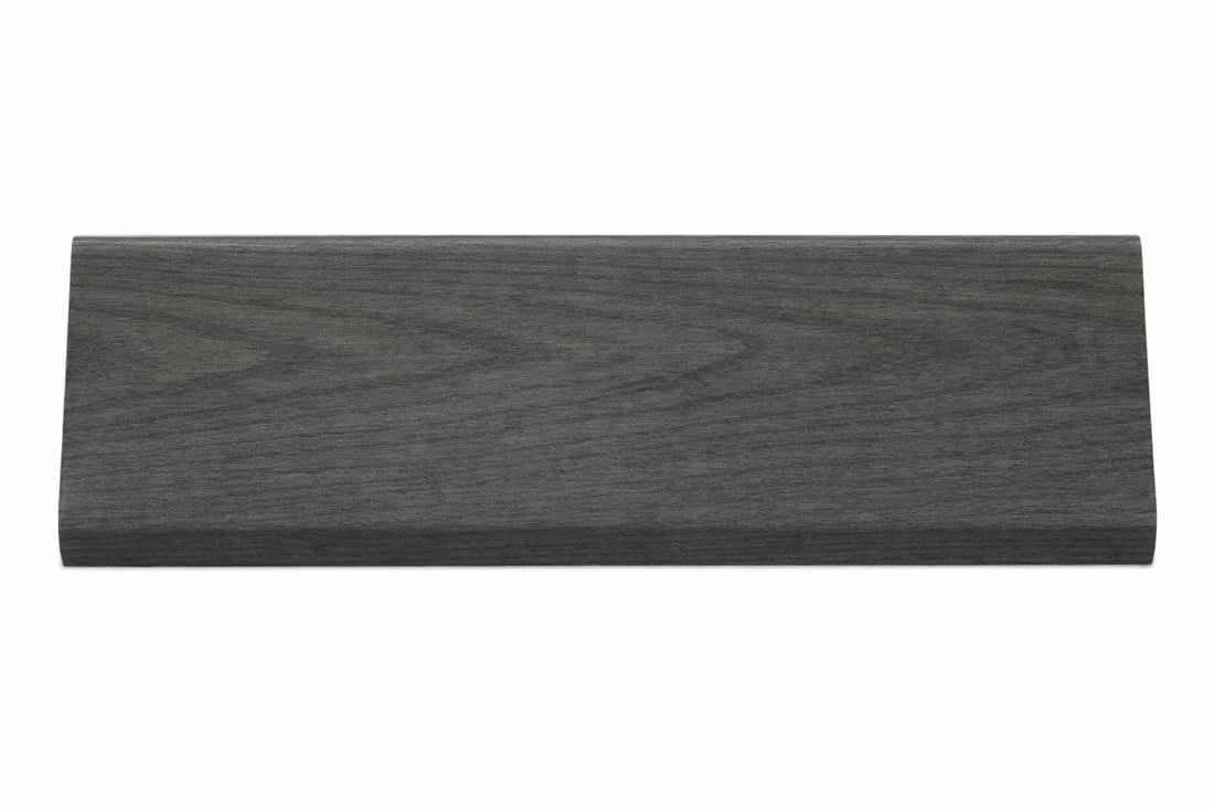 Side view of dark grey end trim for Acoustic Waved wall panel, showing slim profile detail for seamless and precise edge finishing in interior spaces solid furniture UK