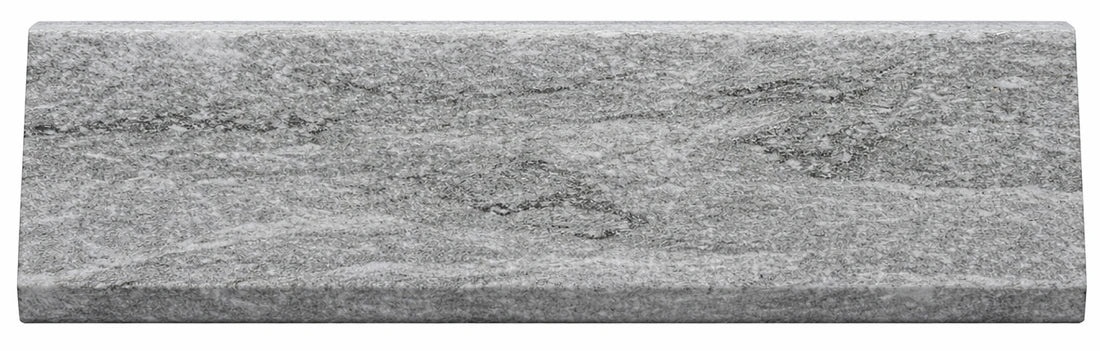 Side view of marble grey acoustic wall panel end trim showing slim profile, durable HDF material and smooth edge finishing solid furniture UK