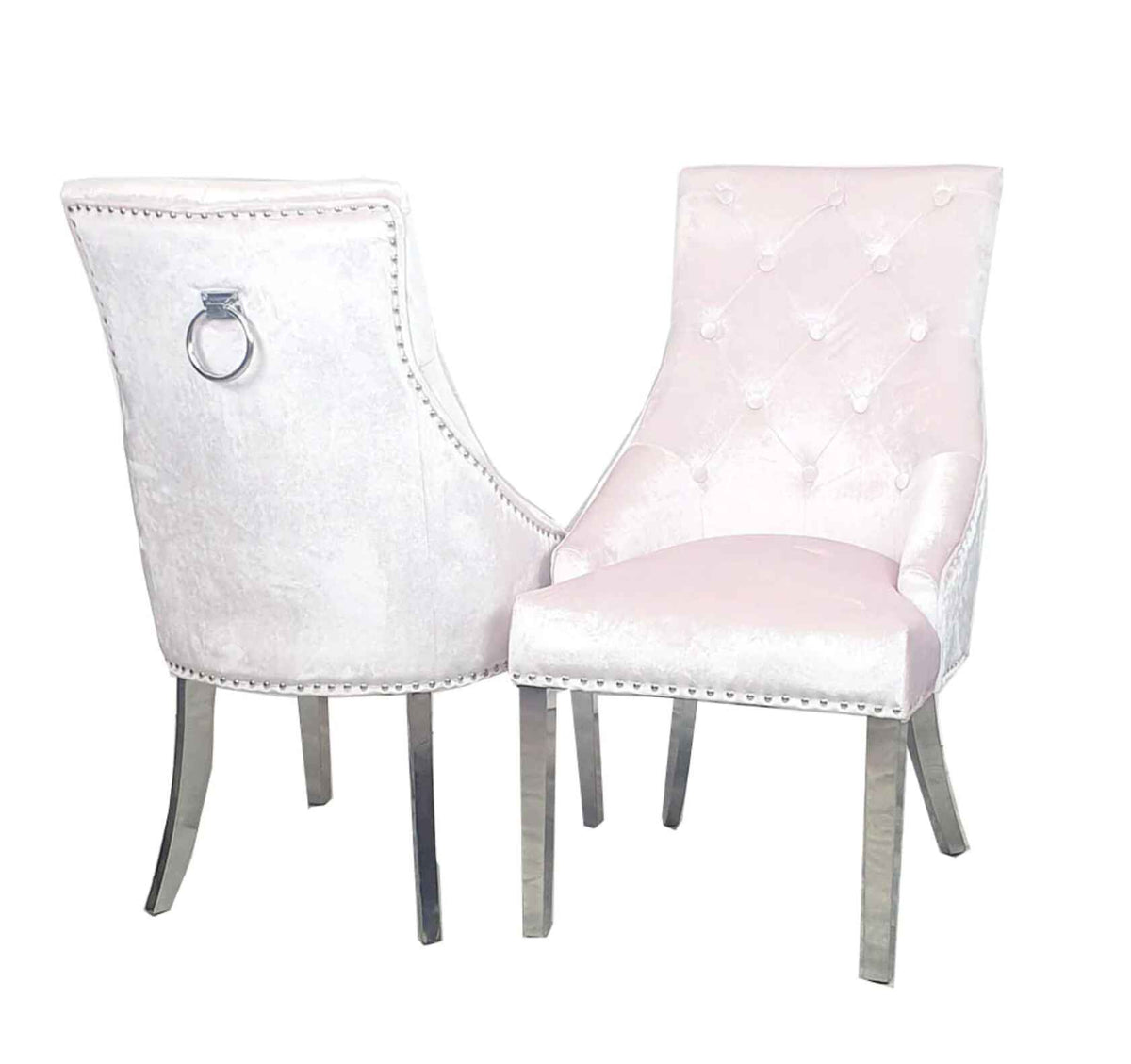 Duke Chrome Pink Velvet Dining Chairs SOLID FURNITURE
