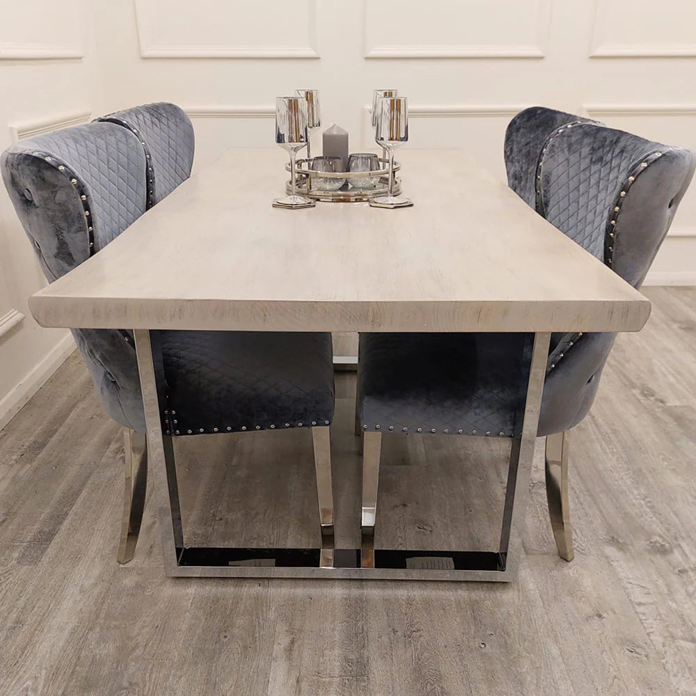 Freya 1.8m dining table UK from Solid Furniture UK with chairs showing complete solid pine wood dining set styled for modern UK home interior