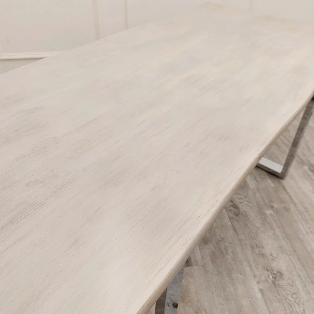 Top view of Freya 1.8m pine wood dining table UK from Solid Furniture UK highlighting natural wood grain and smooth light pine finish