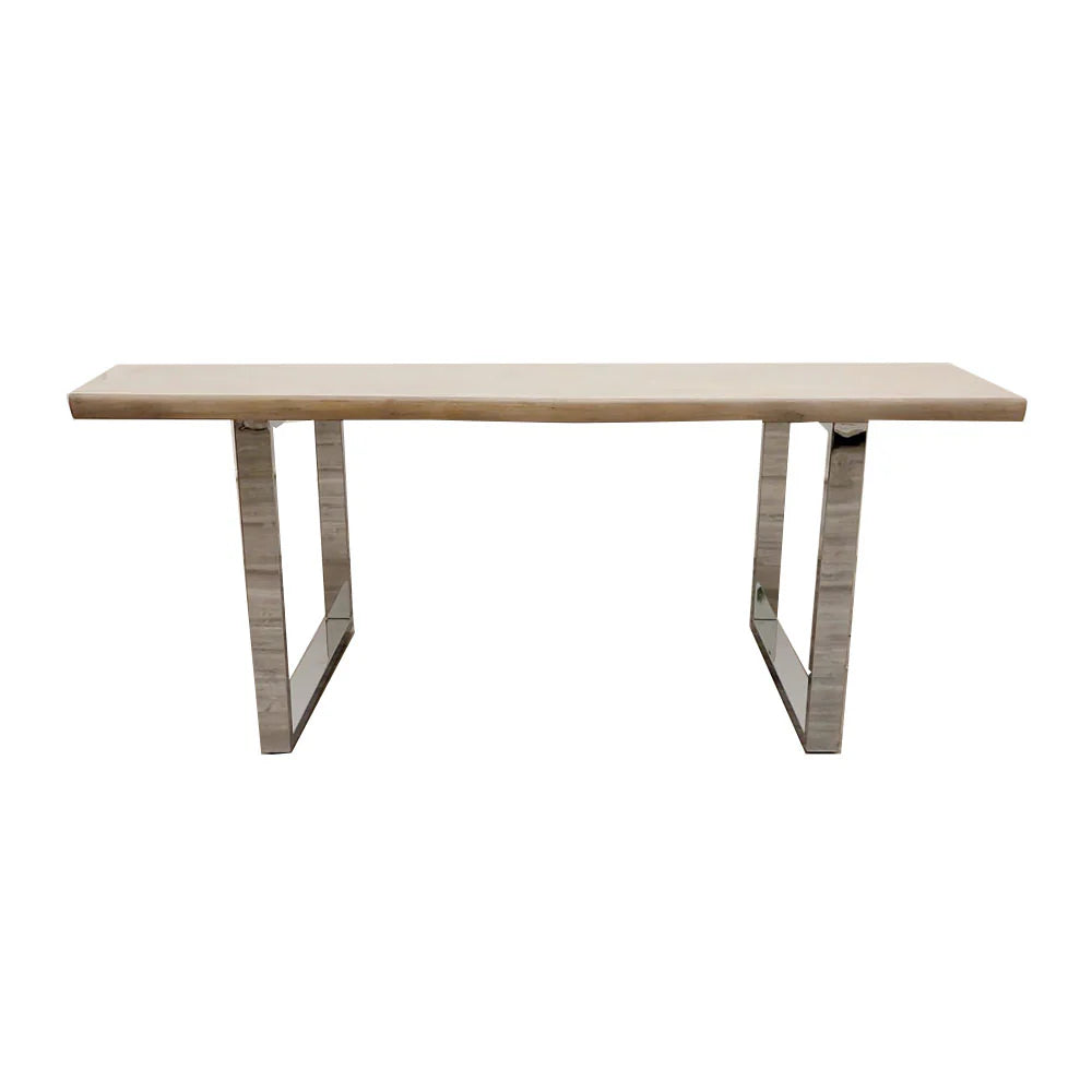 Freya 1.8m Pine Wood Dining Table UK main view showing solid light pine wood top with chrome metal legs in modern dining room solid furniture UK