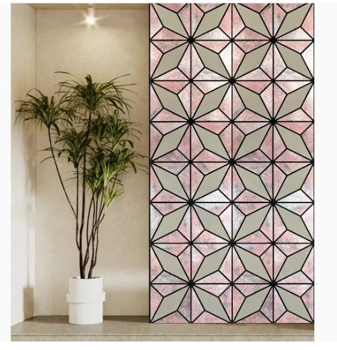 60x240 cm geometric brown acoustic wall panels by Solid Furniture LTD installed on interior wall creating a modern sound-absorbing feature in a stylish space