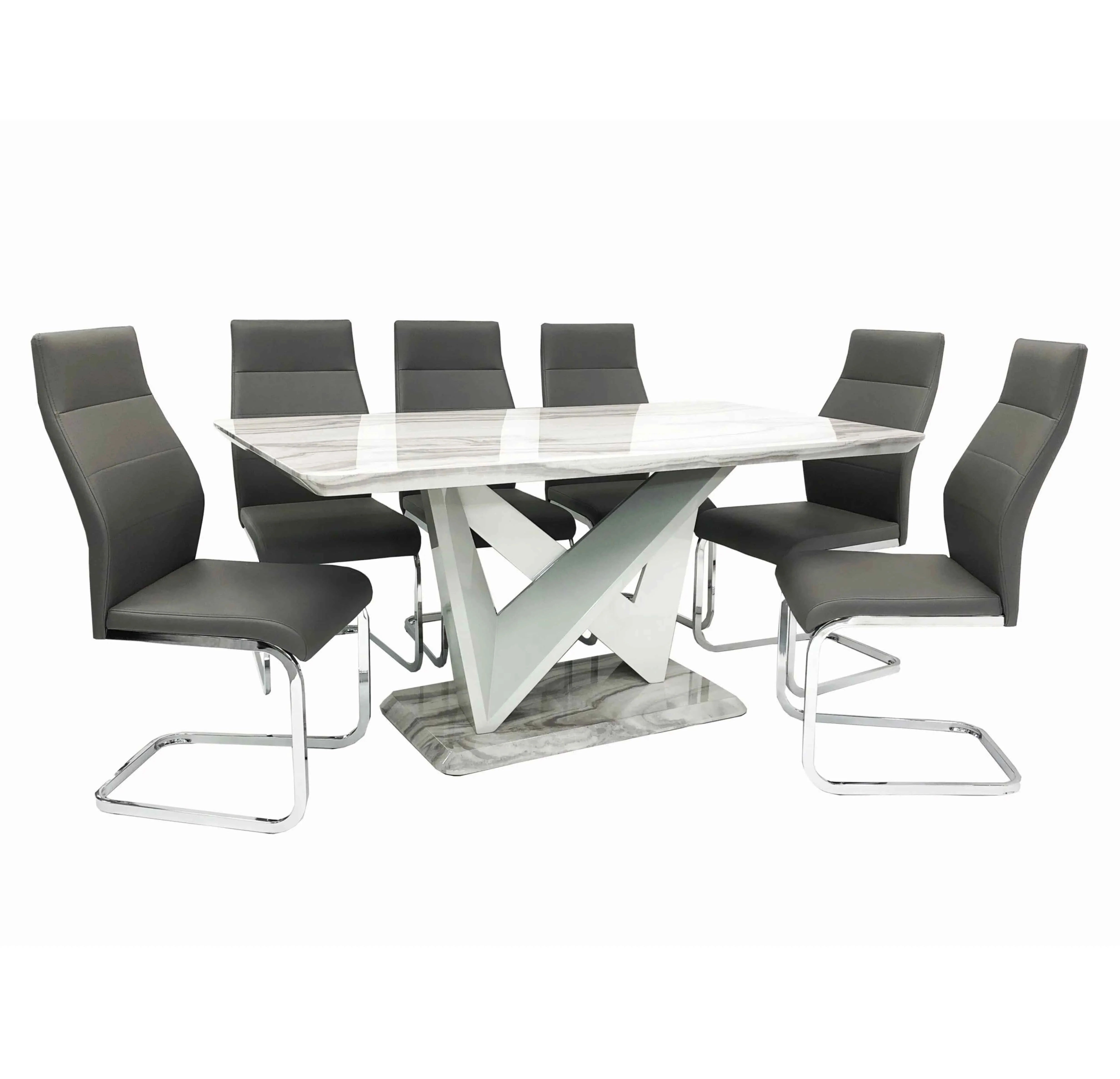 Georgia Marble Effect Dining Table Set with 6 Berlin Chairs featuring a luxury marble-effect tabletop and comfortable seating for modern dining rooms from Solid Furniture UK