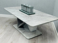 Georgia Marble Effect Dining Table side view showing 160cm length, sturdy legs, and contemporary design for modern UK dining spaces from Solid Furniture UK