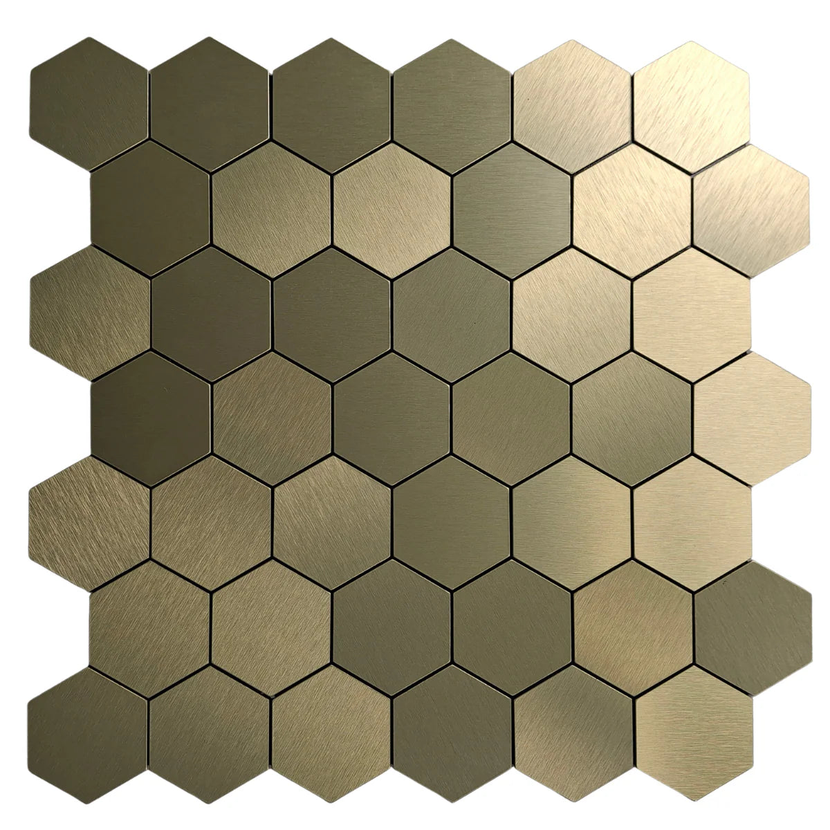 Gold hexagon mosaic wall tiles 30 x 30cm pack of 10 by Solid Furniture LTD main view showing sleek modern geometric design