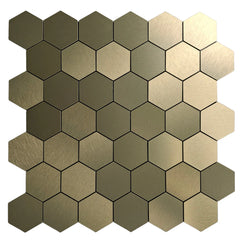 Gold hexagon mosaic wall tiles 30 x 30cm pack of 10 by Solid Furniture LTD main view showing sleek modern geometric design