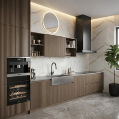 Marble effect PVC wall panels 90×240cm creating an elegant finish in a contemporary kitchen by Solid Furniture UK