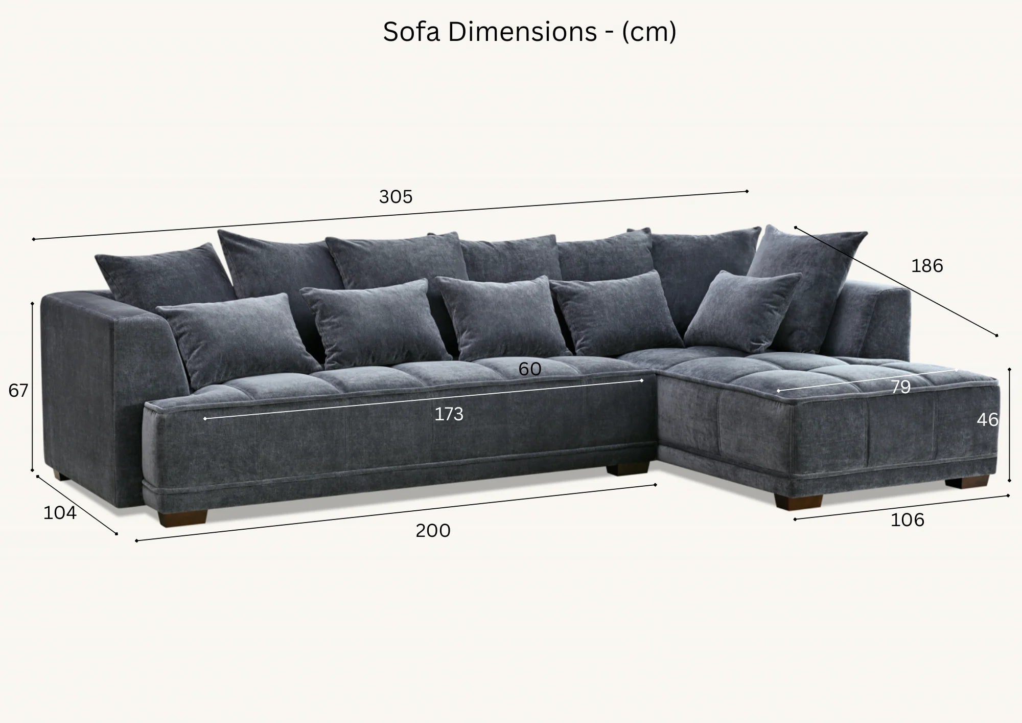 Gramercy corner sofa dimensions 305 cm length 186 cm depth steel grey velvet sofa solid furniture UK