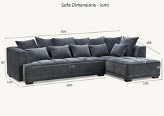 Gramercy corner sofa dimensions 305 cm length 186 cm depth steel grey velvet sofa solid furniture UK