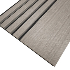Grey Oak 240 x 30 cm acoustic wood veneer wall panels by Solid Furniture UK for contemporary modern interior feature walls