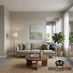 Grey plain PVC wall panels 60x240cm installed as a feature wall in a modern living room – Solid Furniture UK