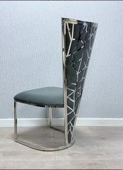 Grey and silver Vienna dining chair, main front view upholstered modern dining chair UK by Solid Furniture UK