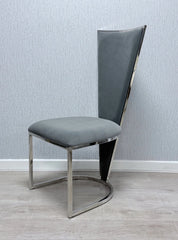 Side view of grey and silver Vienna dining chair upholstered luxury dining chair UK by Solid Furniture UK
