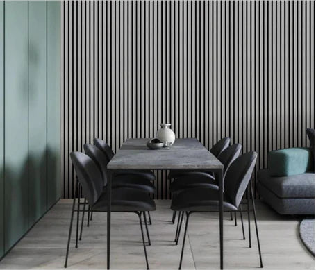 Grey slatted acoustic wall panel in large format for interior walls Solid furniture uk