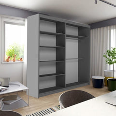 Grey sliding wardrobe with full-length mirrors for contemporary bedroom solid furniture UK