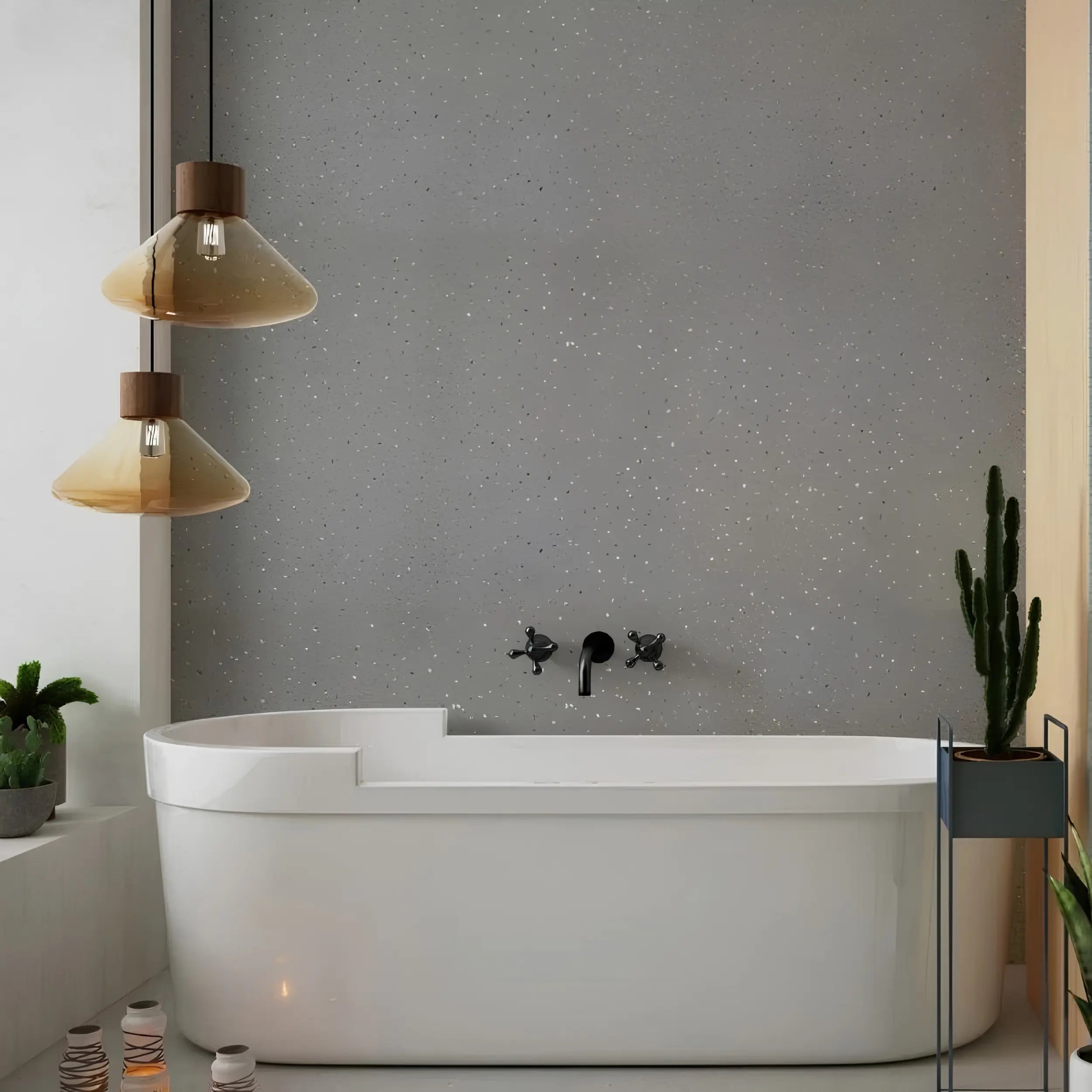Grey Sparkle gloss shower panel 1000x2400mm installed in a modern bathroom by Solid Furniture UK
