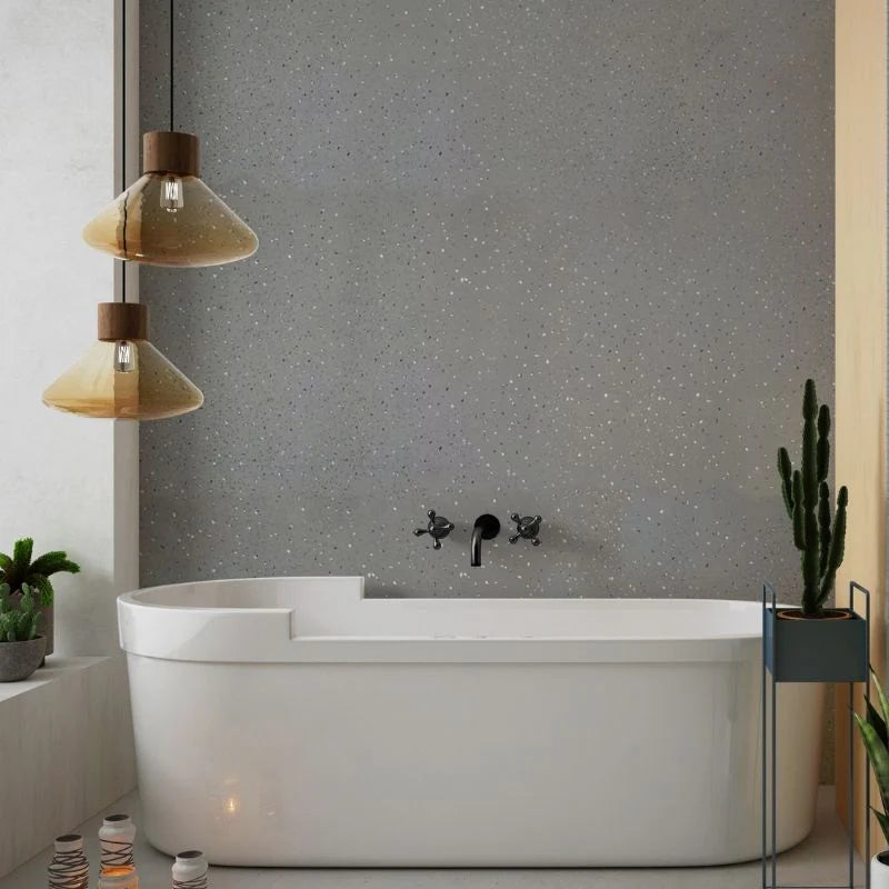 1000mm wide Grey Sparkle PVC bathroom wall panel close-up gloss finish solid furniture UK