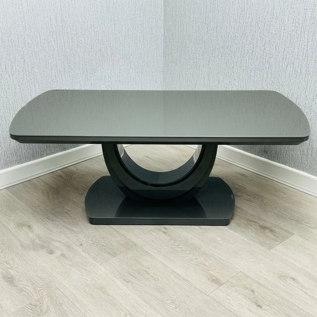 Grey Texas coffee table with 120cm high gloss top and U-shaped base | Solid Furniture UK