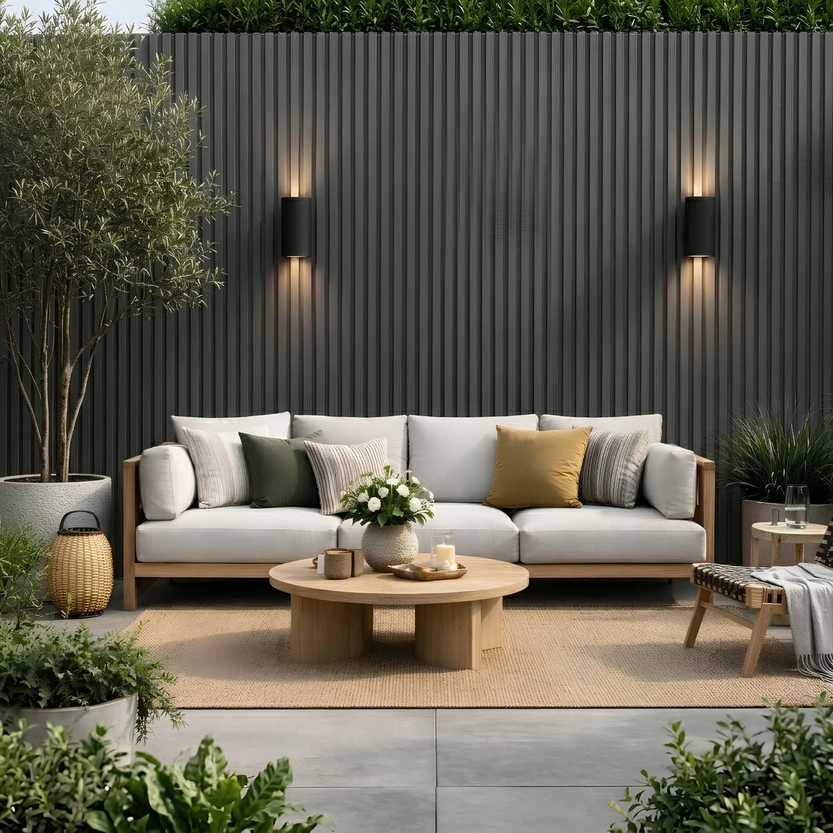 Grey seamless outdoor WPC wall panels 16×240cm pack of 12 installed in a garden by Solid Furniture UK