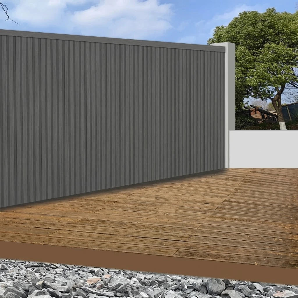 Grey Waterproof Exterior WPC Wall Panels 180cm 290cm Installed on Main Gate Solid Furniture UK