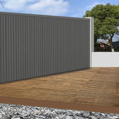 Grey Waterproof Exterior WPC Wall Panels 180cm 290cm Installed on Main Gate Solid Furniture UK