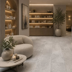 Aurevia Grigio Venetian LVT Stone Effect Flooring from Solid Furniture UK fitted in a contemporary interior setting
