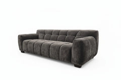 Harlem 3 seater sofa in chocolate velvet, main front view showing deep channel stitching and luxurious modern design, UK sofa set solid furniture UK