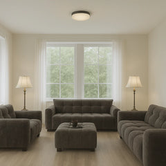 Harlem sofa set in chocolate velvet installed in a stylish UK living room, featuring 3 seater, 2 seater, armchair and stool arranged in a coordinated layout with warm luxury interior styling UK
