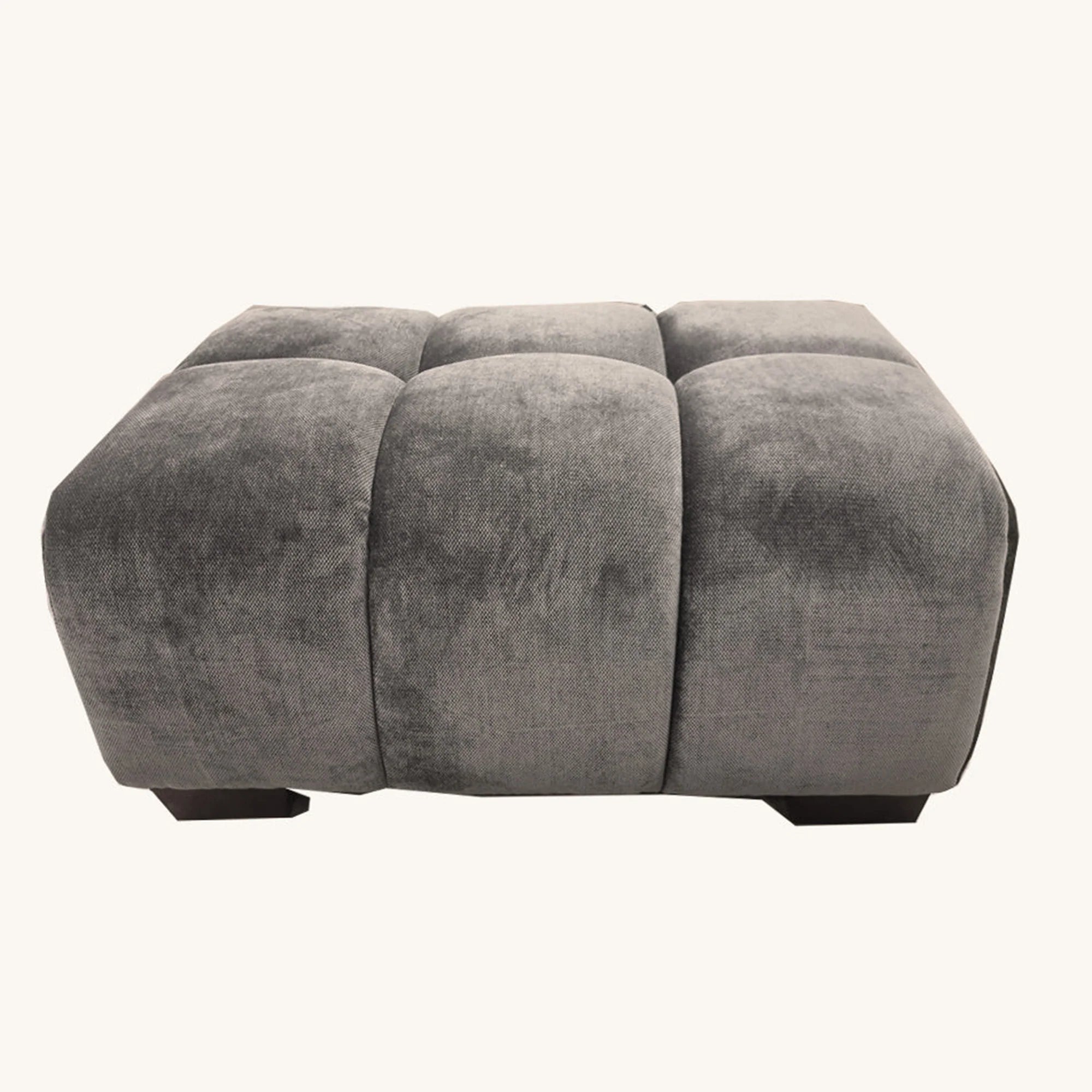 Harlem stool in chocolate velvet, main view showing padded top and compact ottoman design, UK modern footstool solid furniture UK
