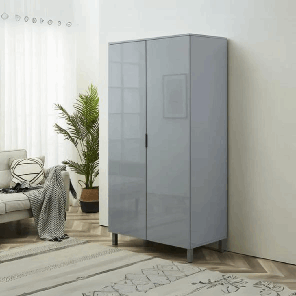 High gloss 2 door wardrobe with modern design for bedroom