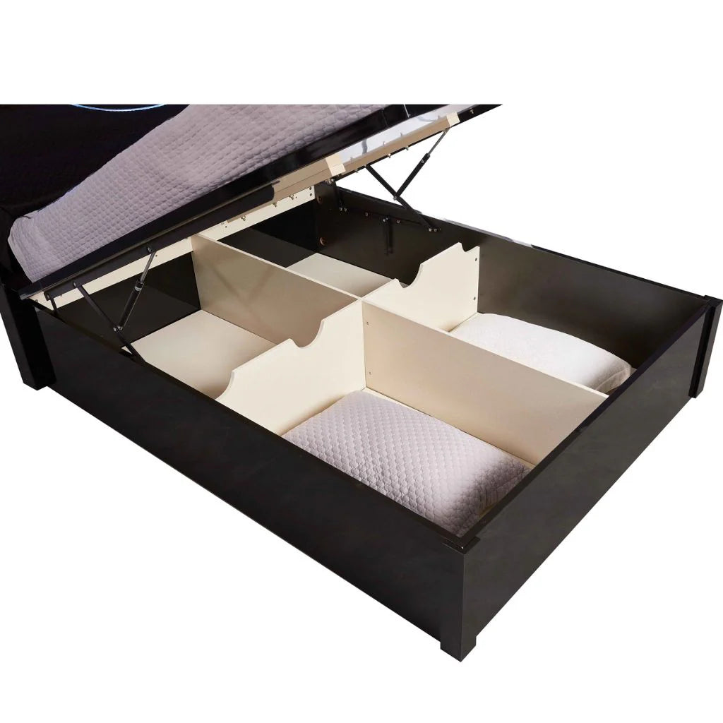 High Gloss Half Moon ottoman bed with open storage compartment by Solid Furniture UK