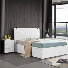 High Gloss Half Moon white ottoman bed frame main view by Solid Furniture UK