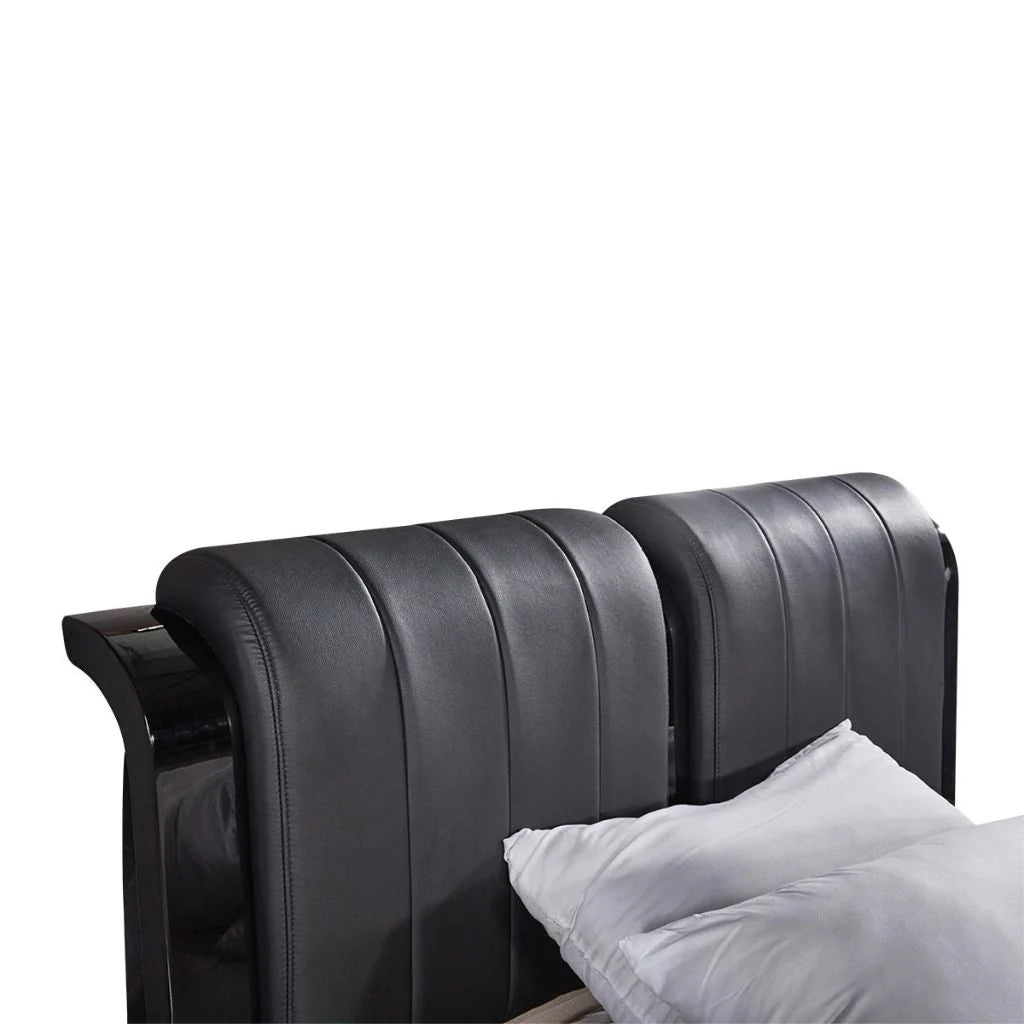 High Gloss Rugby Ottoman Storage Bed with Luxury Leather Upholstered Headboard View by Solid Furniture UK