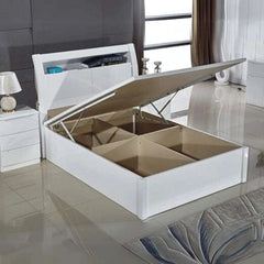 High Gloss Rugby Ottoman Bed white open view by Solid Furniture UK