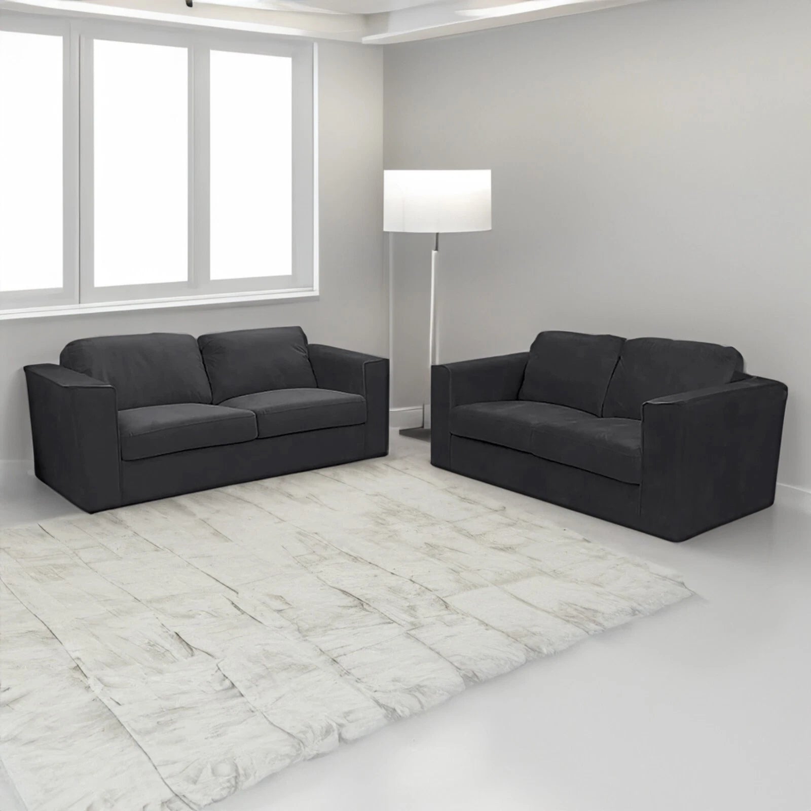 Hudson 3 and 2 seater sofa set in steel colour with fixed back cushions solid furniture UK